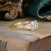 1 Carat Emerald Cut Lab Diamond Engagement Ring Classic Side Stone Wedding Ring